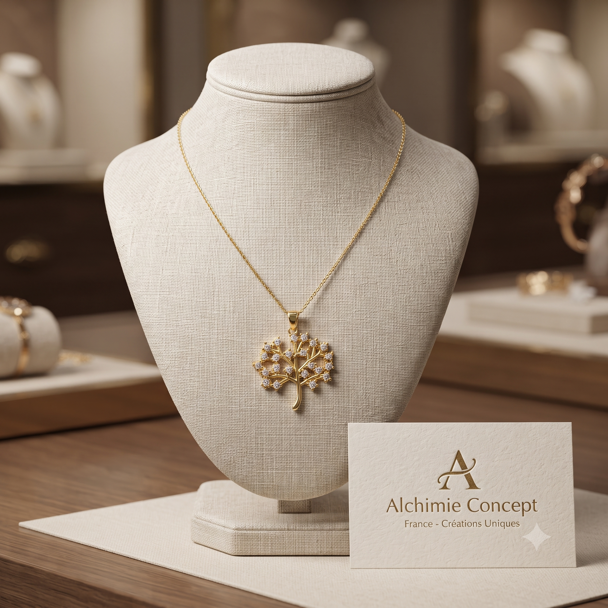 Collier Doré Arbre de Vie – Zirconiums Blancs Sertis | Bijou Nature & Éclat