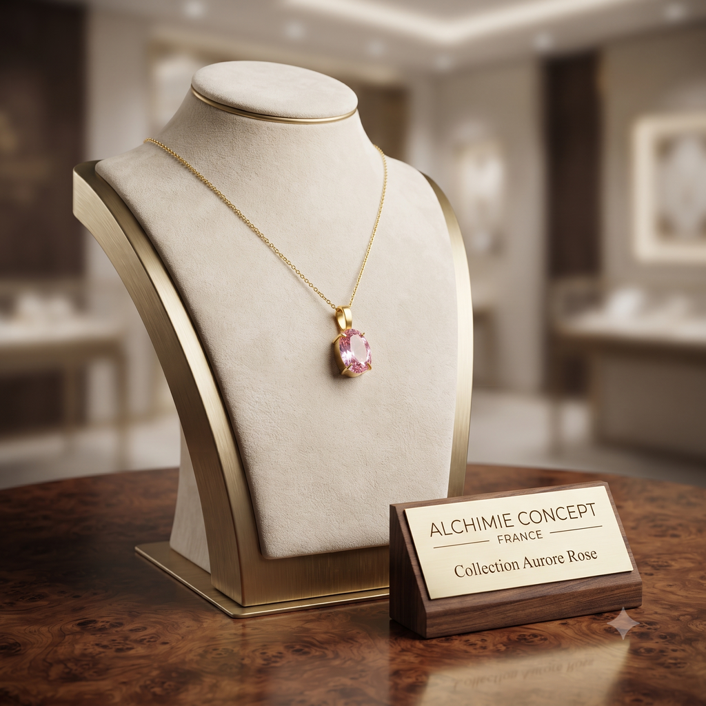 Collier Doré Pendentif Solitaire Zirconium Rose Serti | Chaîne 45 cm