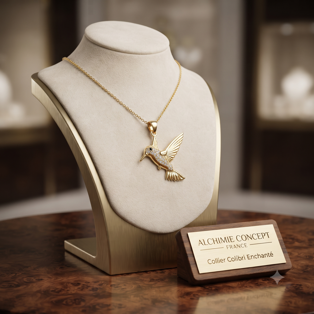 Collier Doré Pendentif Oiseau Zirconiums Blancs Sertis | Chaîne 45 cm