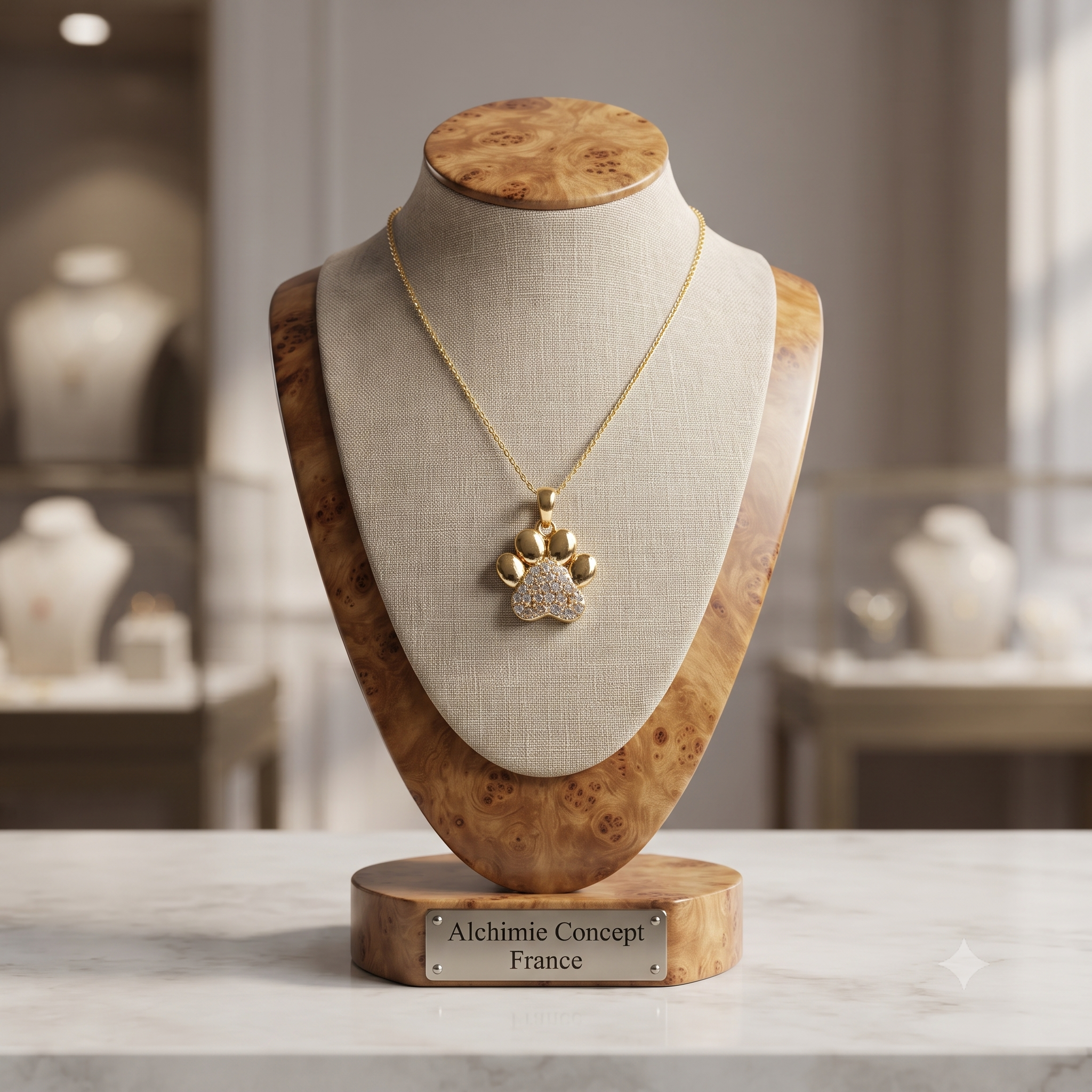 Collier Doré Empreinte Chien Chat – Pendentif Cœur Zirconiums Sertis