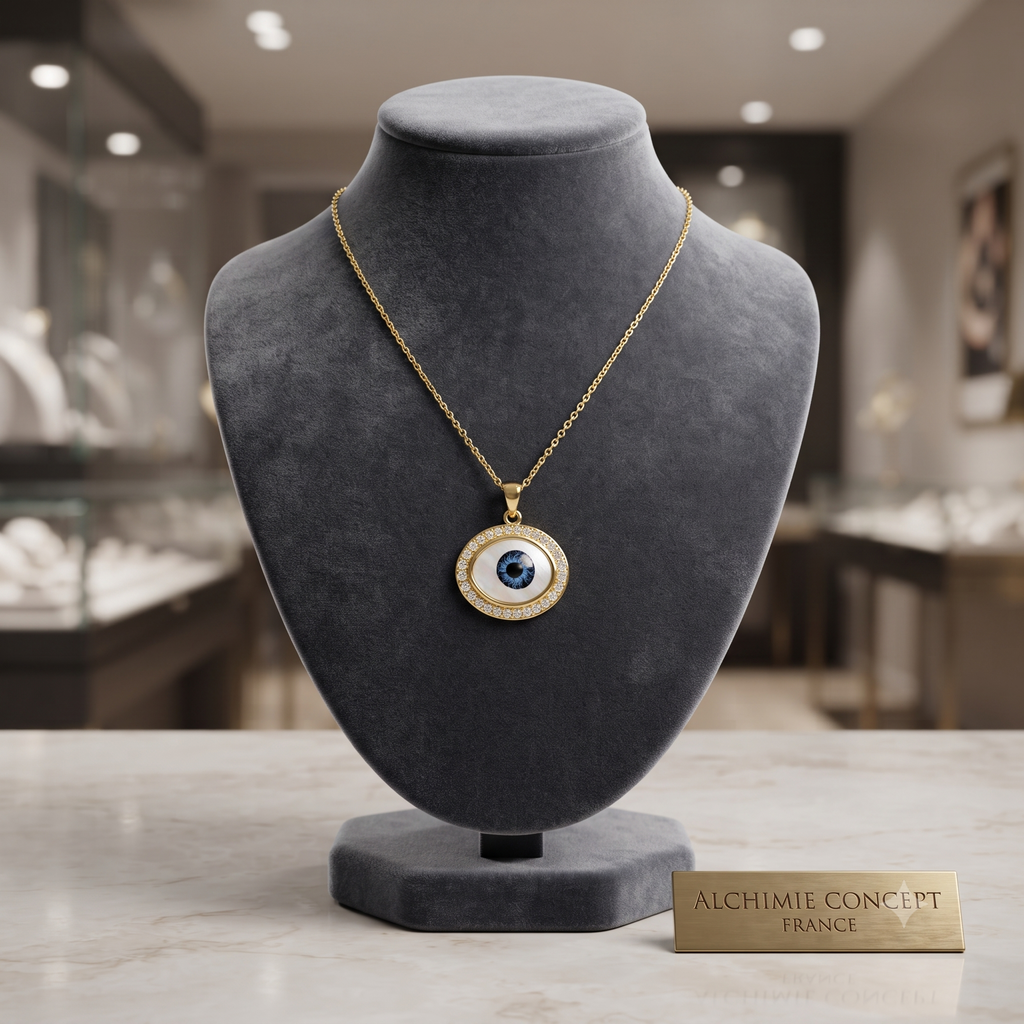 Collier Doré Pendentif Œil Oriental & Zirconiums Sertis | Bijou Protection & Élégance