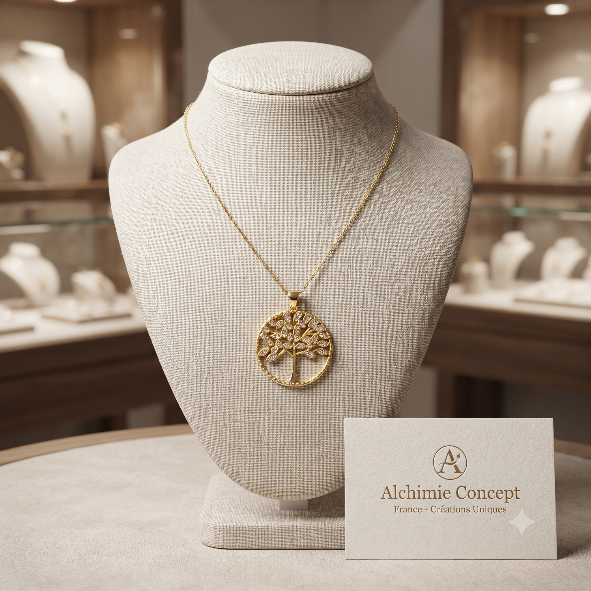 Collier Doré Arbre de Vie Stylisé – Zirconiums Sertis | Design Délicat & Raffiné