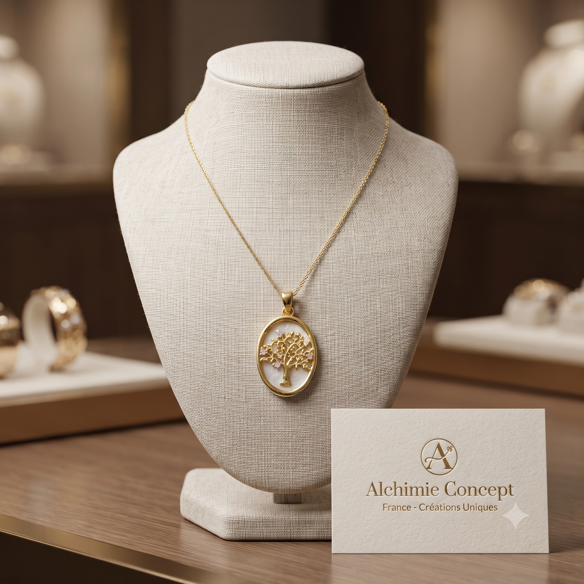 Collier Doré Nacre Arbre de Vie – Zirconiums Blancs Sertis | Bijou Délicat & Intemporel