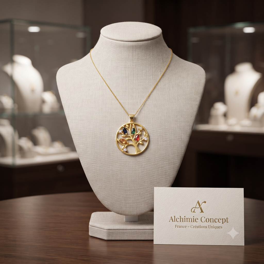 Collier Doré Arbre de Vie – Zirconiums Colorés Sertis | Spiritualité & Connexion Terre-Ciel