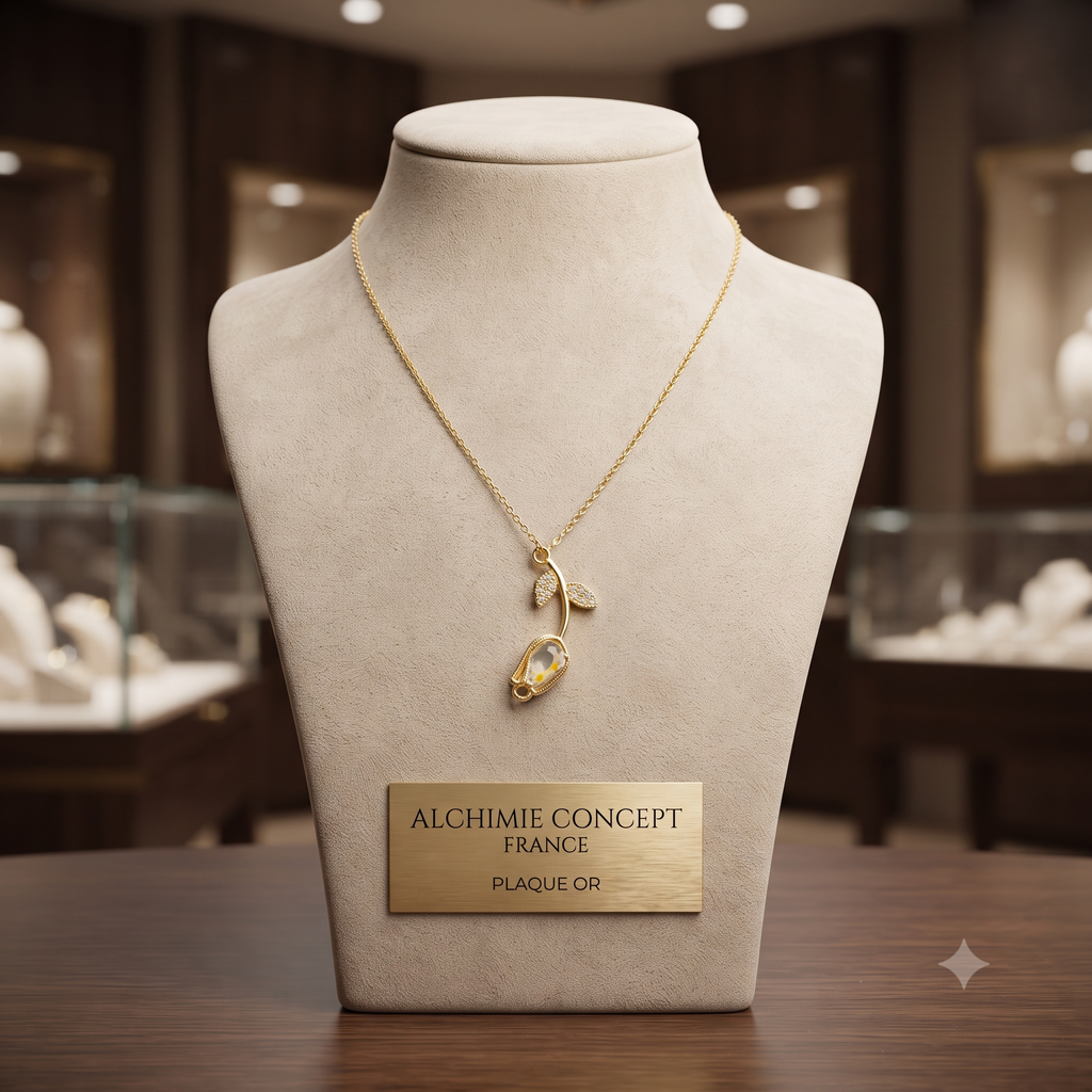 Collier Chaîne Pendentif Fleur Zirconiums Sertis Blanc - Doré | Pure Élégance