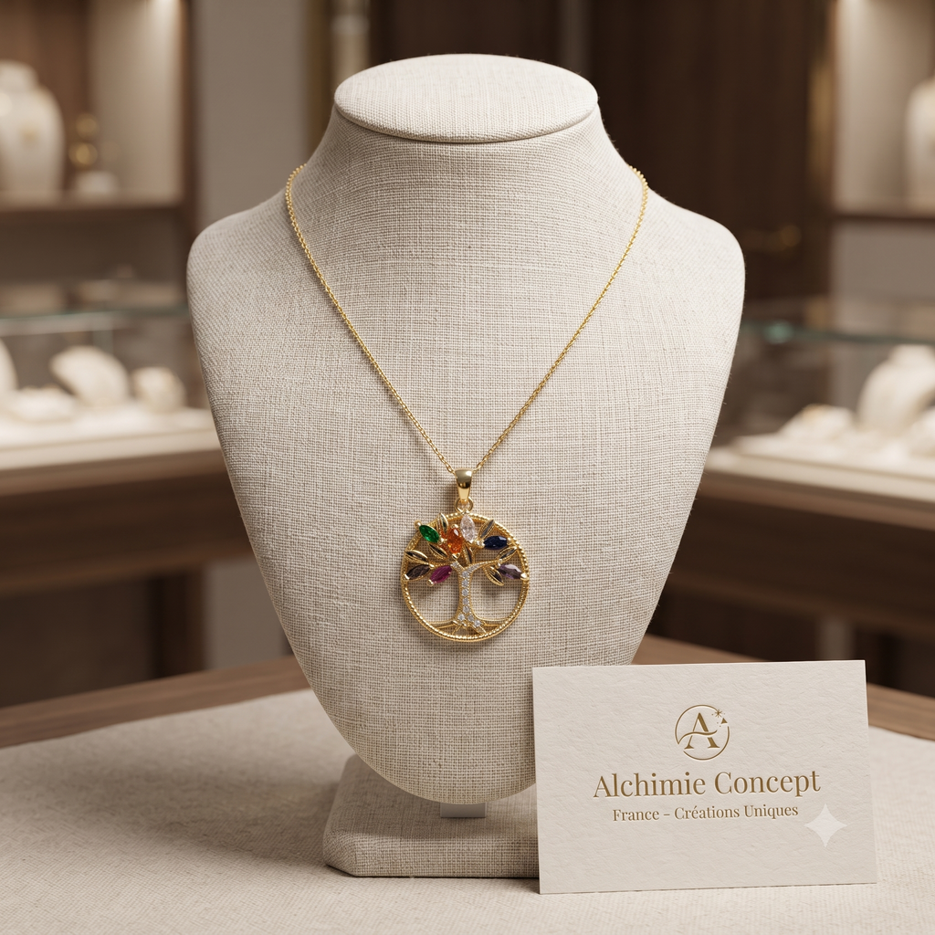 Collier Doré Arbre de Vie – Zirconiums Colorés Sertis | Bijou Vie & Positivité