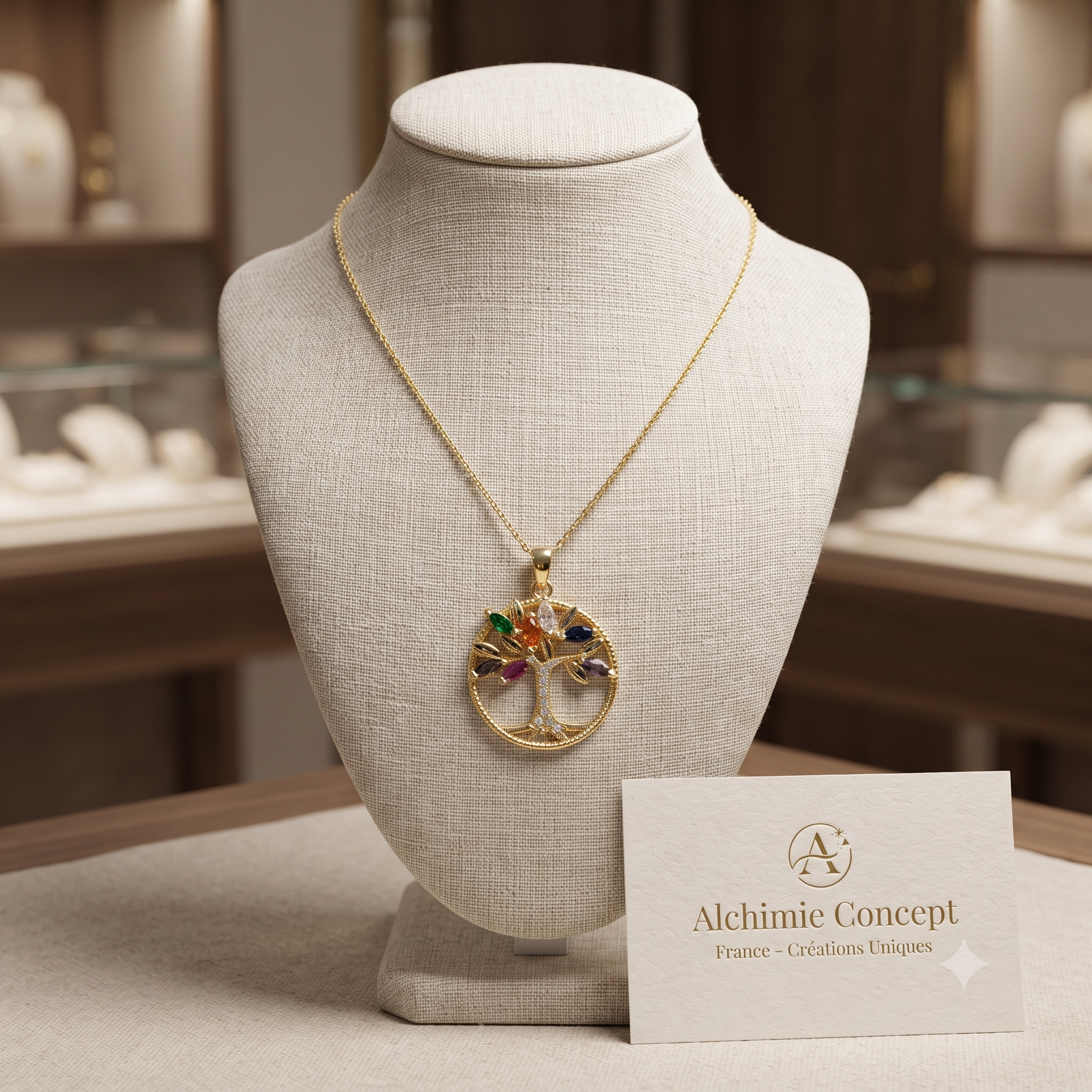 Collier Doré Arbre de Vie – Zirconiums Colorés Sertis | Bijou Vie & Positivité