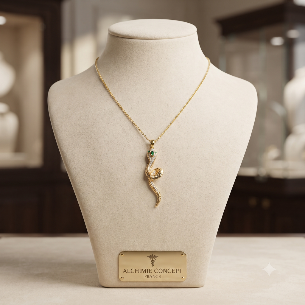 Collier Chaîne Pendentif Serpent Zirconiums Sertis - Doré | Bijou Élégant