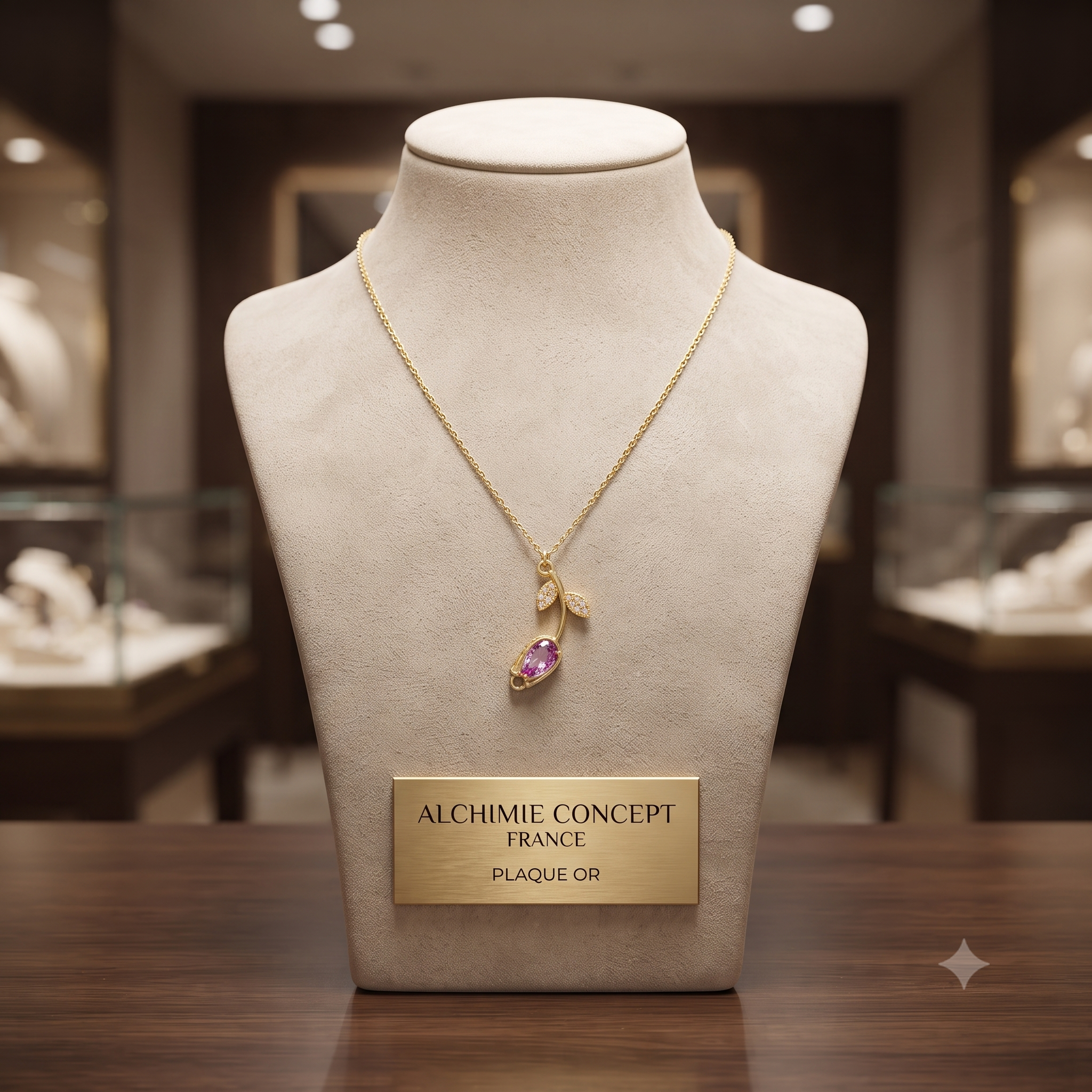 Collier Chaîne Pendentif Fleur Zirconiums Sertis Rose - Doré | Douceur & Féminité
