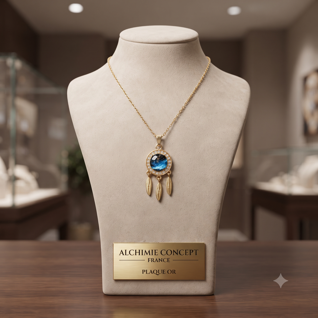 Collier Chaîne Pendentif Attrape Rêve Zirconiums Sertis - Doré | Rêverie & Protection