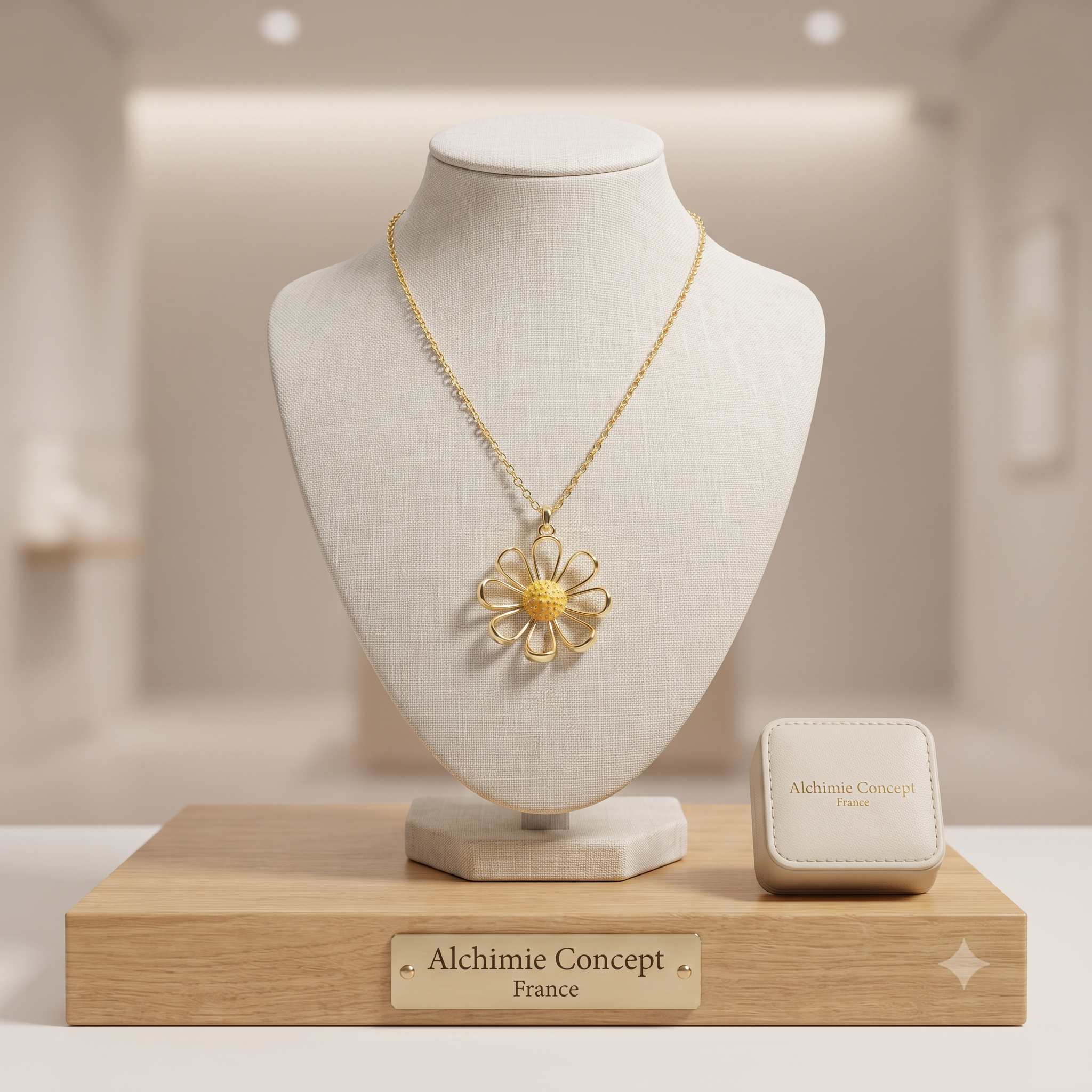 Collier Pendentif Fleur Marguerite Doré à l'Or Fin – Plaqué Or 1 Micron