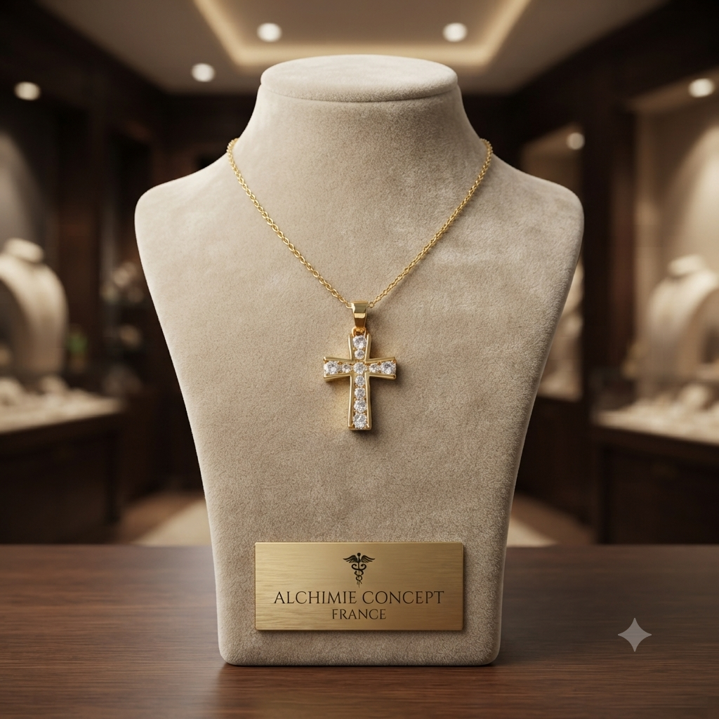Collier Chaîne Pendentif Croix Religieuse Zirconiums Sertis - Doré | Foi & Éclat