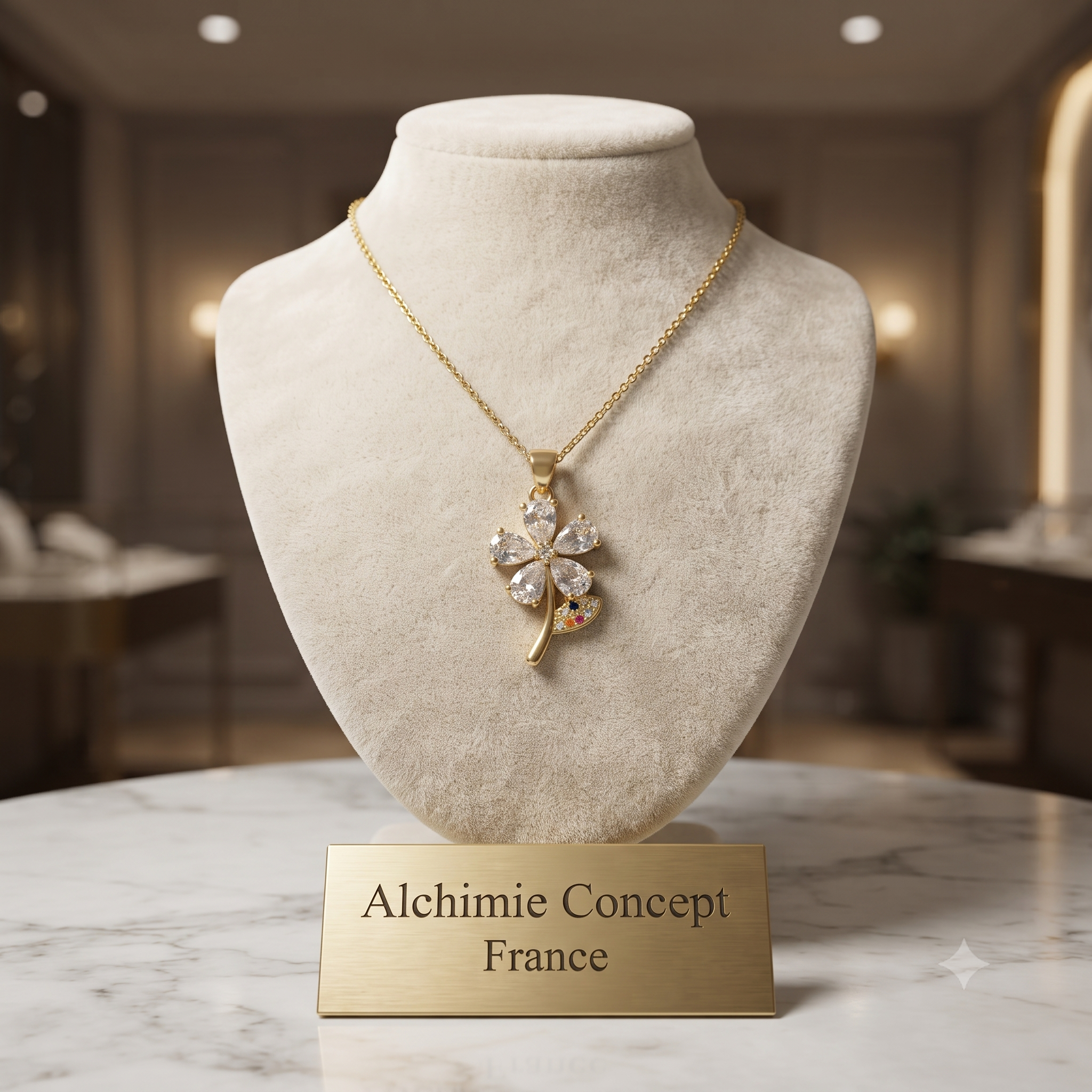 Collier Pendentif Fleur Serti de Zirconiums Brillants Doré – Plaqué Or 1 Micron | Bijou Femme