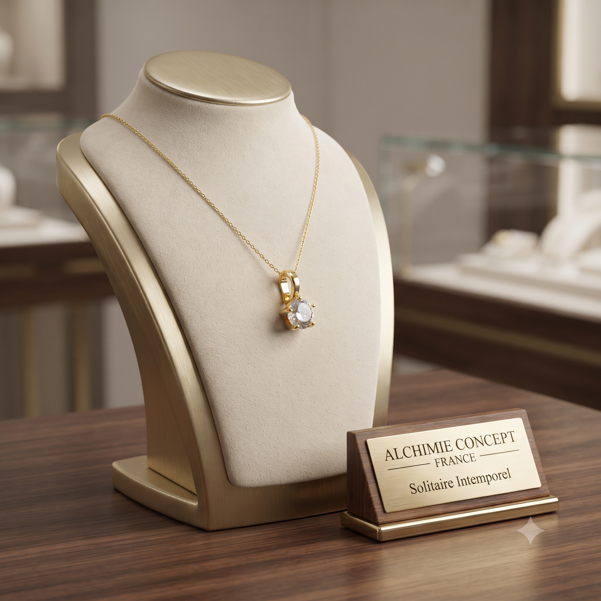 Collier Doré Pendentif Solitaire Zirconium Blanc Serti | Chaîne 45 cm