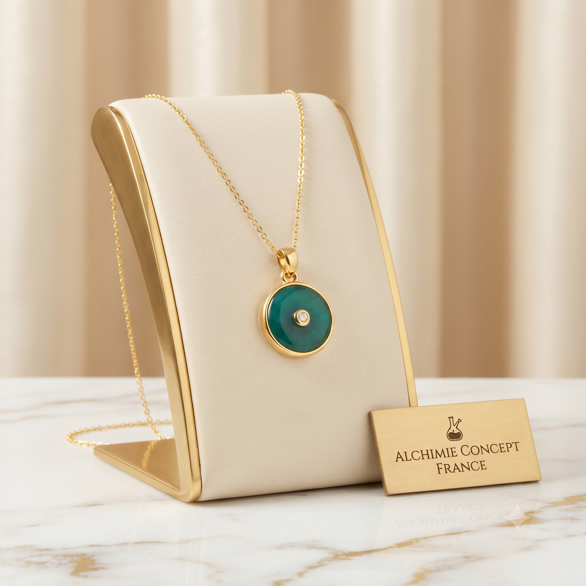 Collier Pendentif Pierre Naturelle Apatite – Plaqué Or 1 Micron