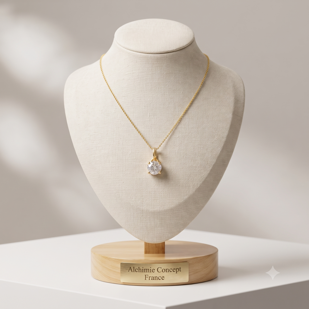 Collier Pendentif Oxyde Blanc Doré à l'Or Fin – Plaqué Or 1 Micron