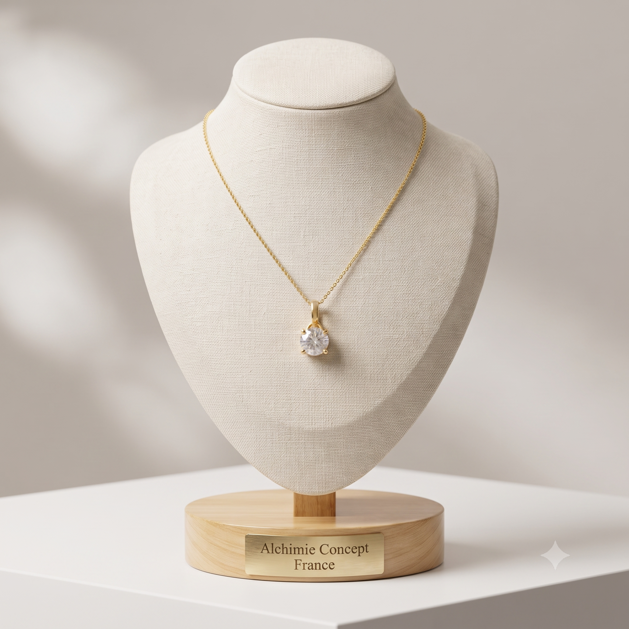 Collier Pendentif Oxyde Blanc Doré à l'Or Fin – Plaqué Or 1 Micron