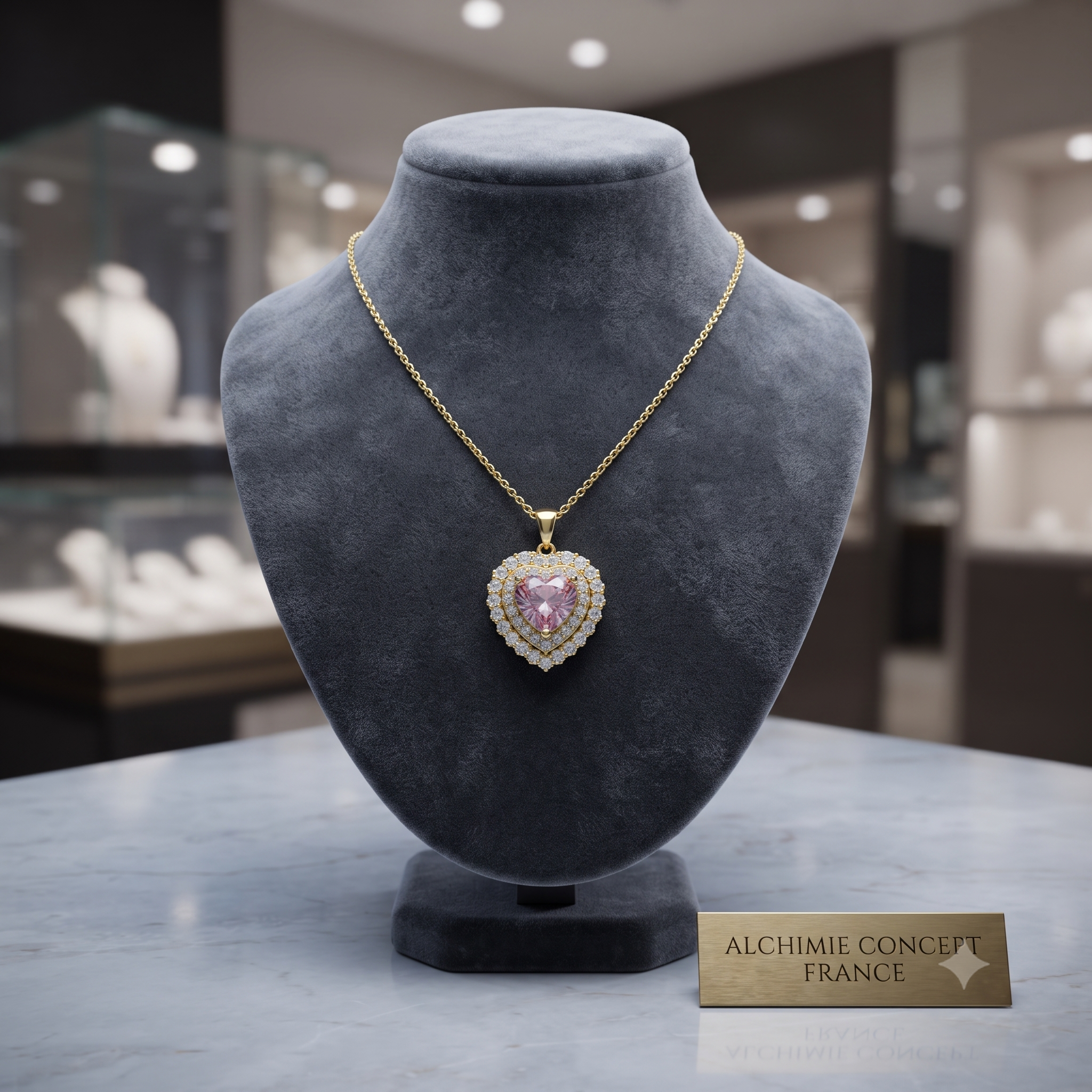 Collier Doré Joli Cœur Rose & Zirconiums Étincelants | Bijou Femme Romantique