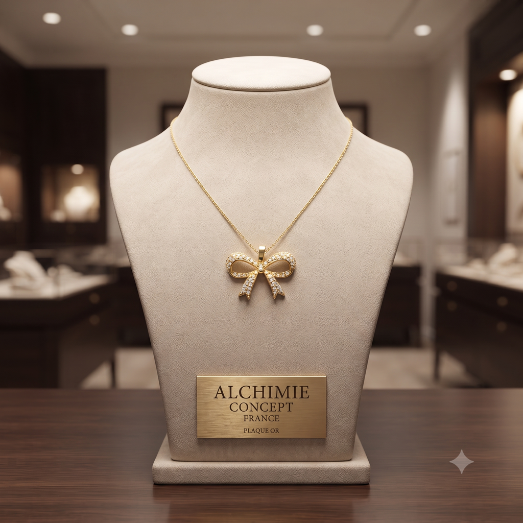 Collier Chaîne Pendentif Nœud Zirconiums Sertis - Doré | Élégance & Glamour