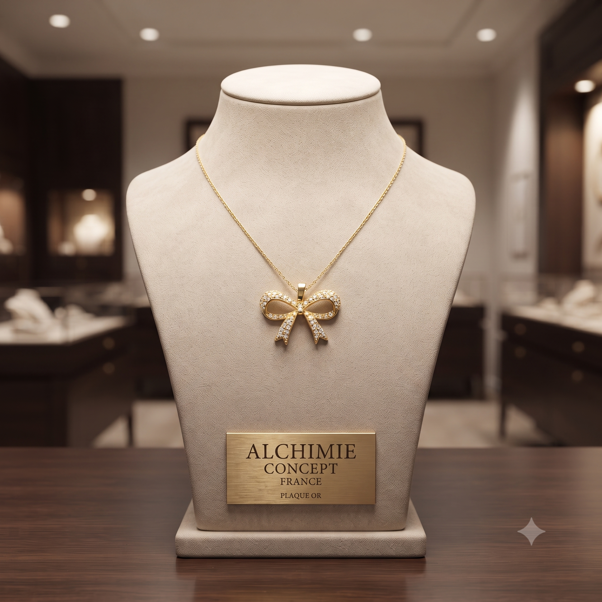 Collier Chaîne Pendentif Nœud Zirconiums Sertis - Doré | Élégance & Glamour