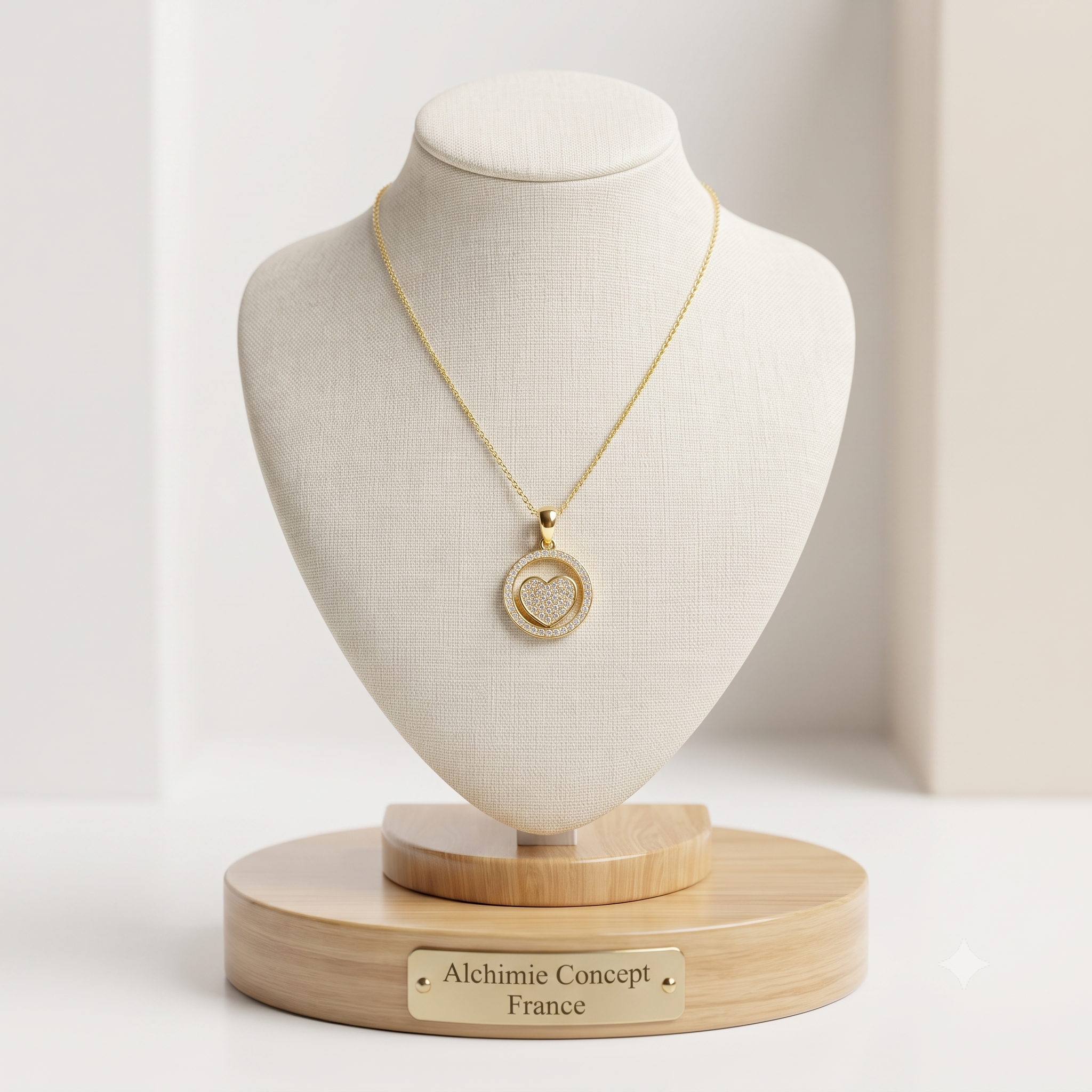 Collier Pendentif Cœur Cercle Zirconiums Sertis Doré – Plaqué Or 1 Micron