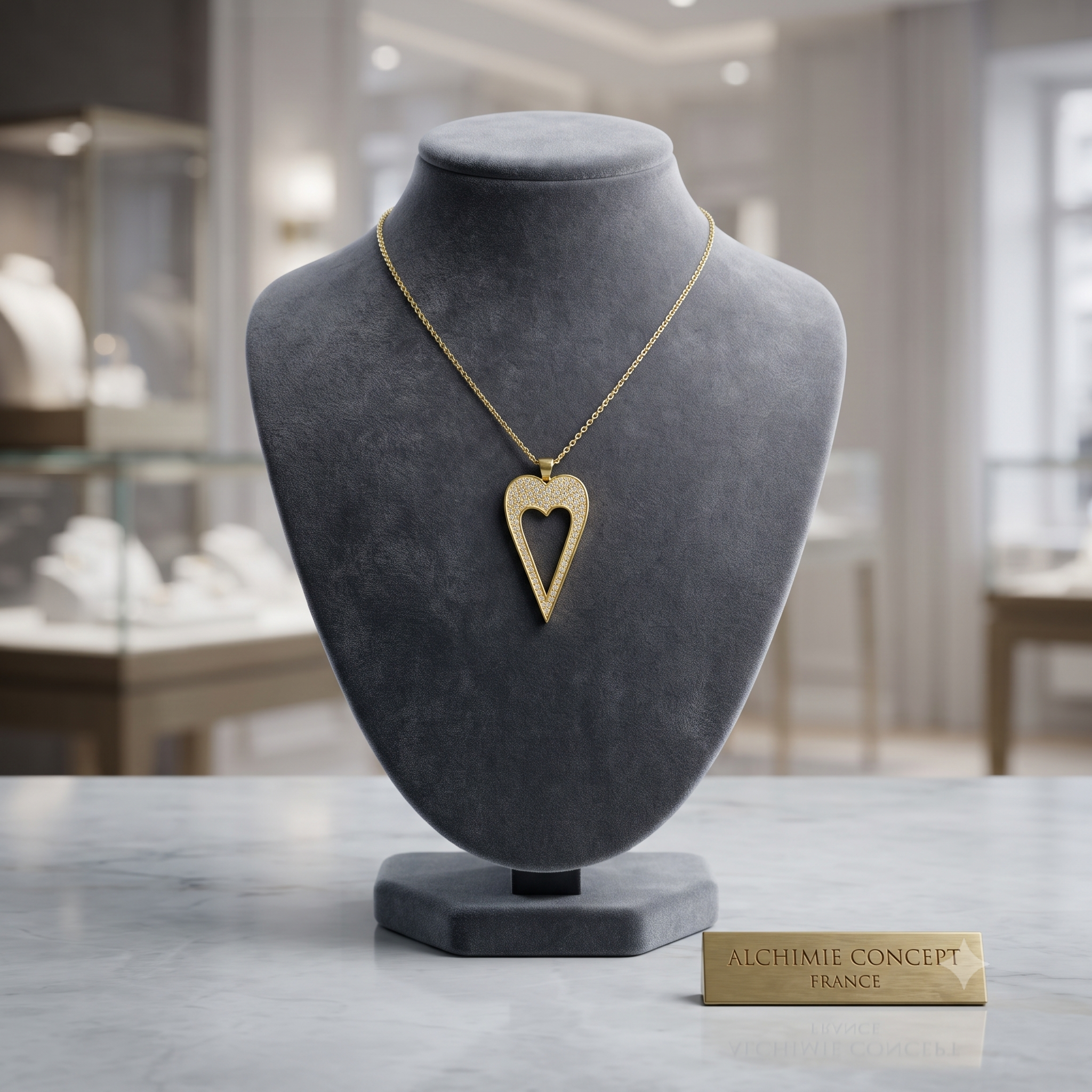 Collier Doré Pendentif Long Cœur & Zirconiums Étincelants | Bijou Femme Glamour