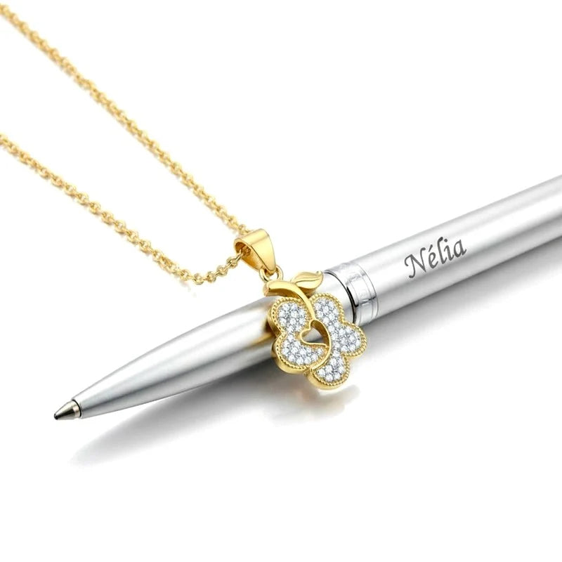 Collier Pendentif Fleur & Cœur Serti de Zirconiums Scintillants Doré – Plaqué Or 1 Micron