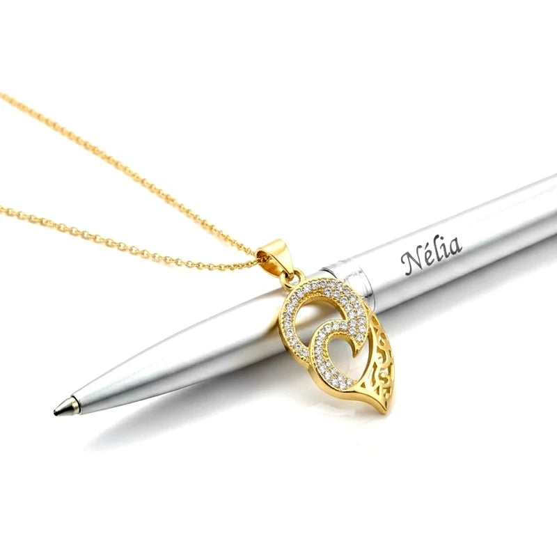 Collier Pendentif Entrelacé Serti de Zirconiums Scintillants Doré – Plaqué Or 1 Micron | Bijou Femme
