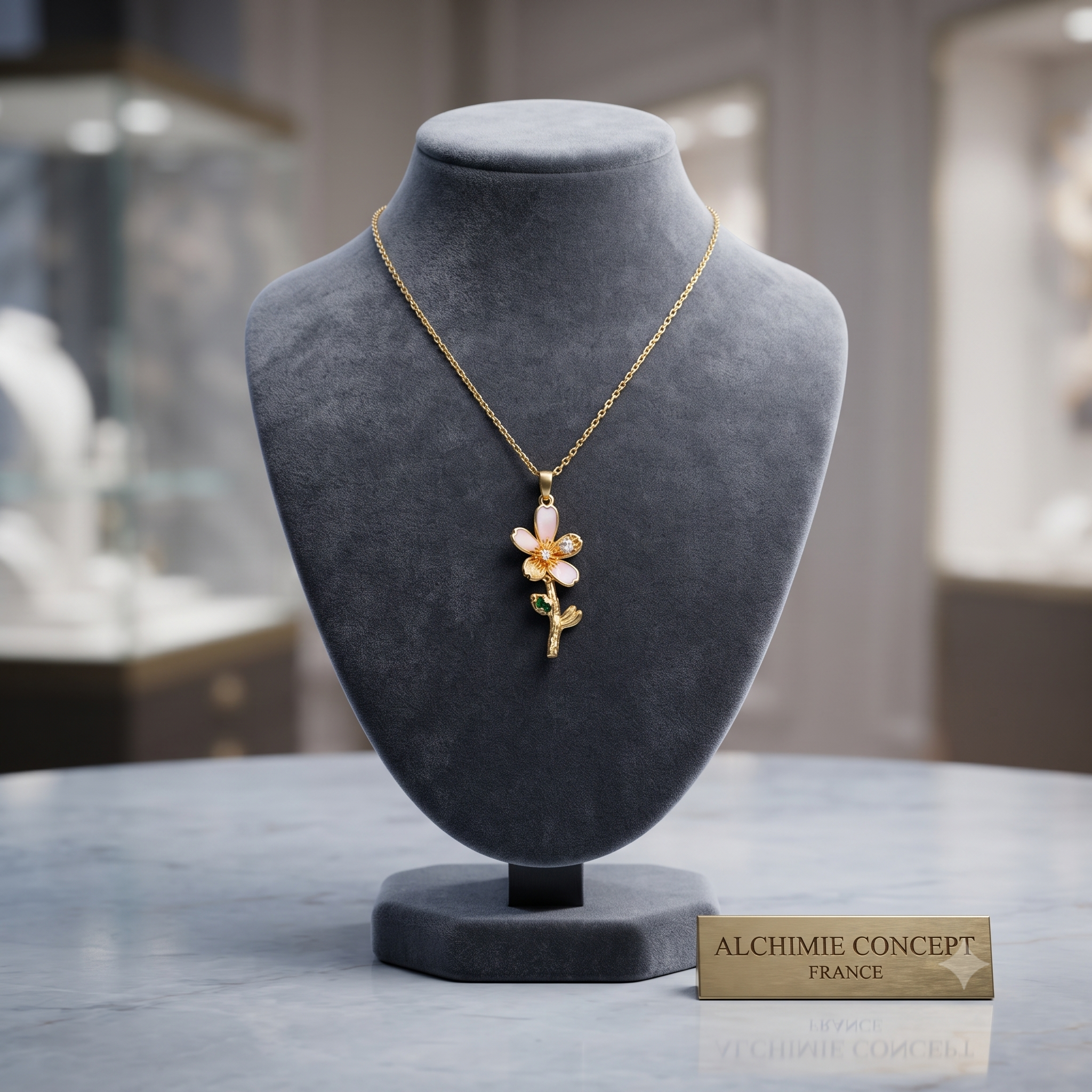Collier Doré Pendentif Fleur Nacre & Zirconiums – Chaîne 45 cm | Bijou Féminin