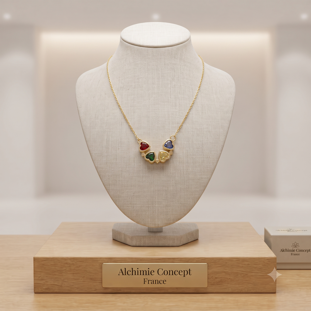 Collier Pendentif Trèfle à Quatre Cœurs Doré à l'Or Fin – Plaqué Or 1 Micron