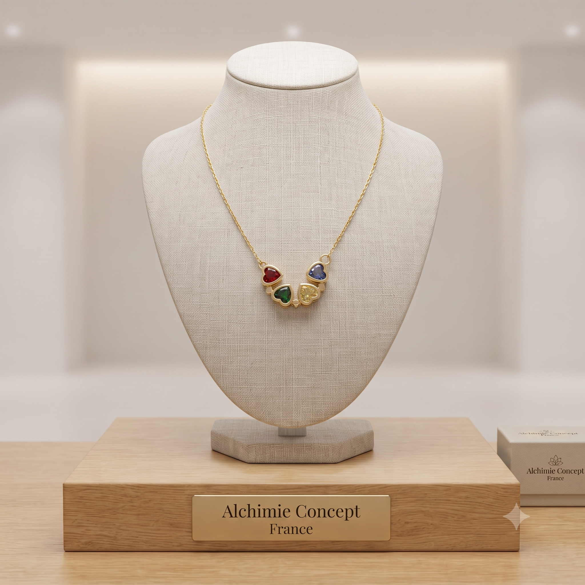 Collier Pendentif Trèfle à Quatre Cœurs Doré à l'Or Fin – Plaqué Or 1 Micron