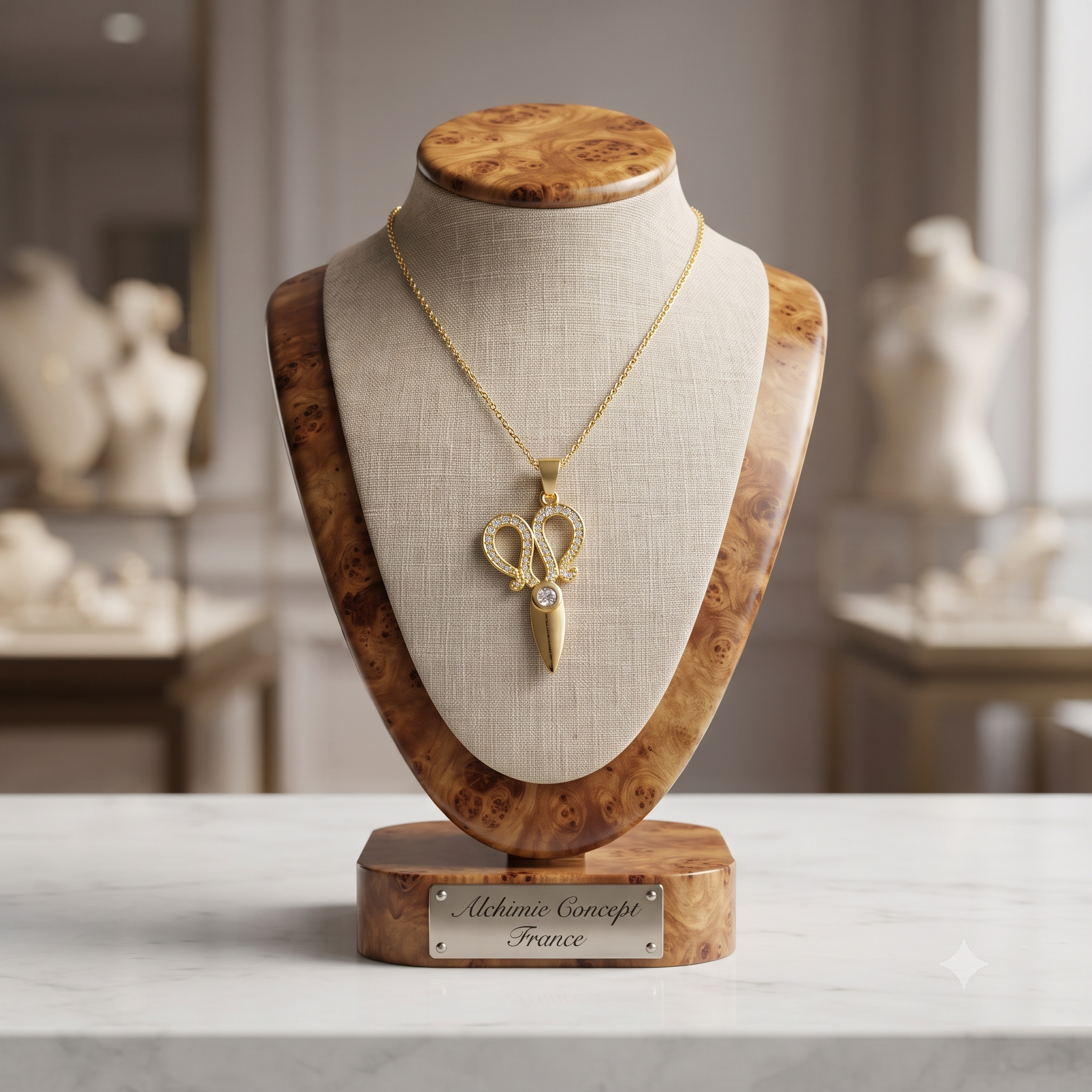 Collier Doré Pendentif Ciseaux Zirconiums – Chaîne 45 cm | Bijou Coiffure & Style