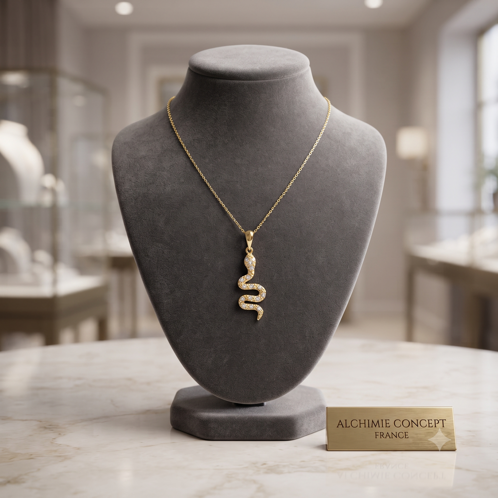 Collier Doré Pendentif Serpent & Zirconiums Sertis | Bijou Femme Élégant & Exclusif