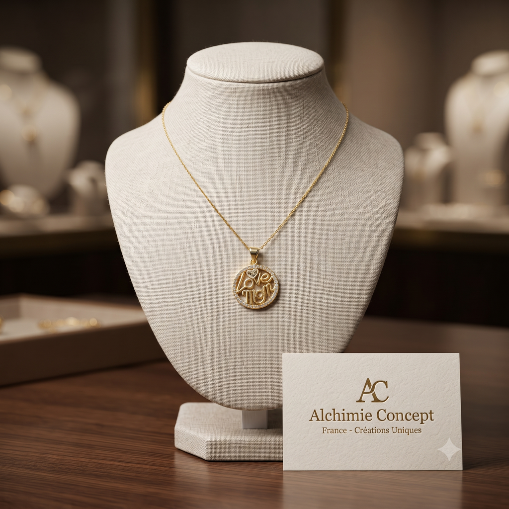 Collier Doré Cercle Mom – Zirconiums Blancs Sertis | Bijou Maman Étincelant