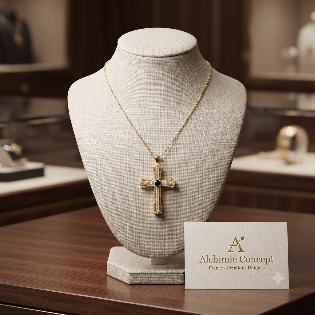 Collier Doré Croix Religieuse – Zirconiums Sertis | Foi & Élégance