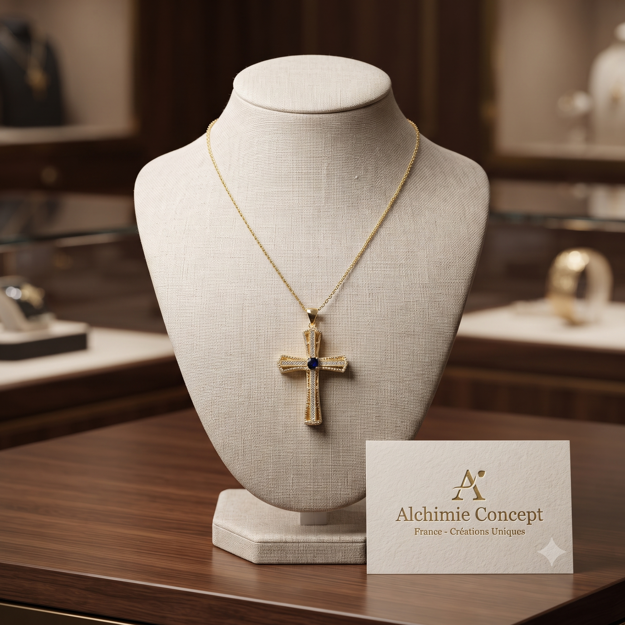 Collier Doré Croix Religieuse – Zirconiums Sertis | Foi & Élégance