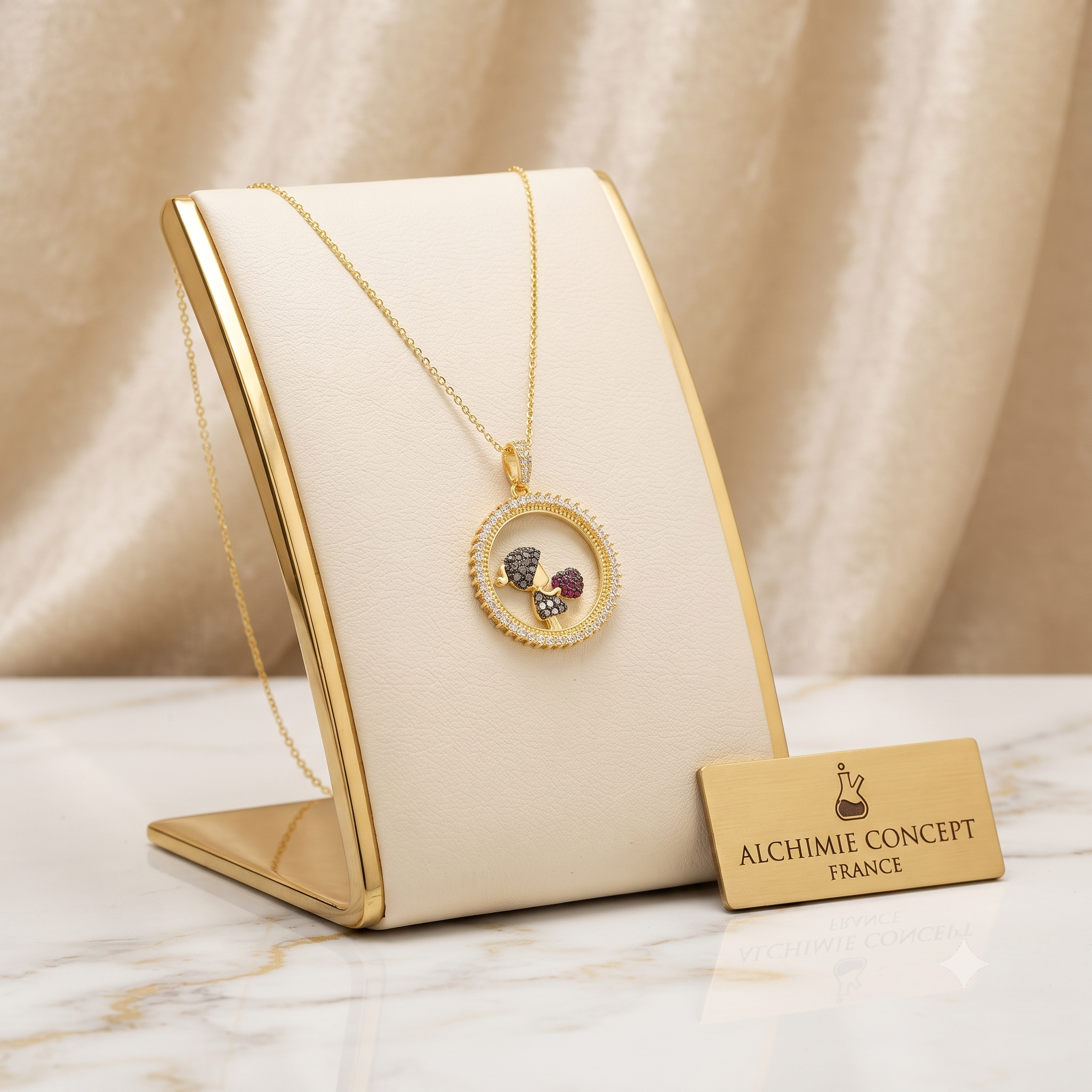 Collier Pendentif Fille Cœur Zirconiums Couleurs – Plaqué Or 1 Micron