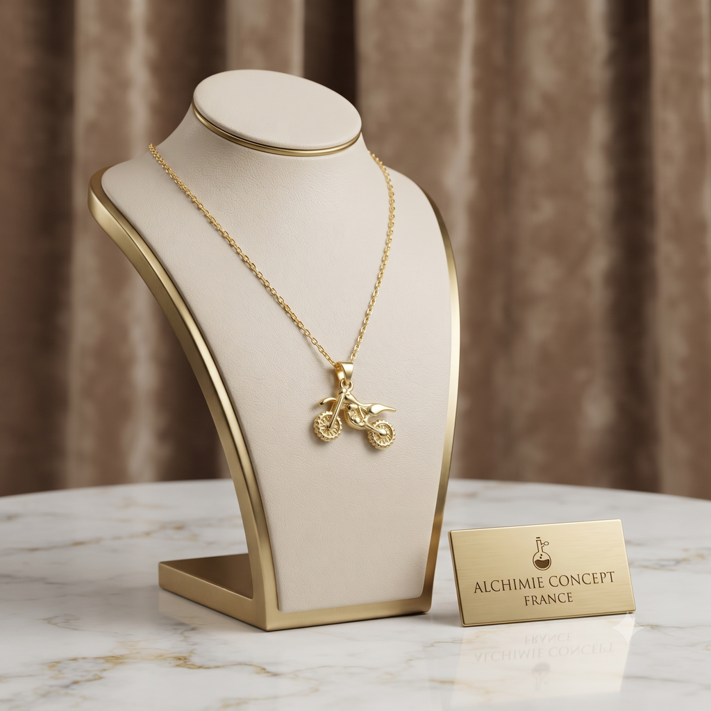 Collier Chaîne & Pendentif Motocross Doré à l'Or Fin – Plaqué Or 1 Micron