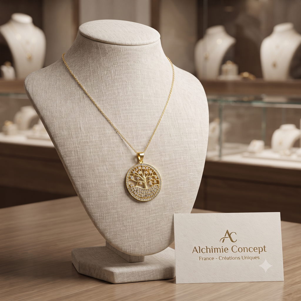 Collier Doré Arbre de Vie – Zirconiums Sertis | Beauté, Force & Connexion Universelle