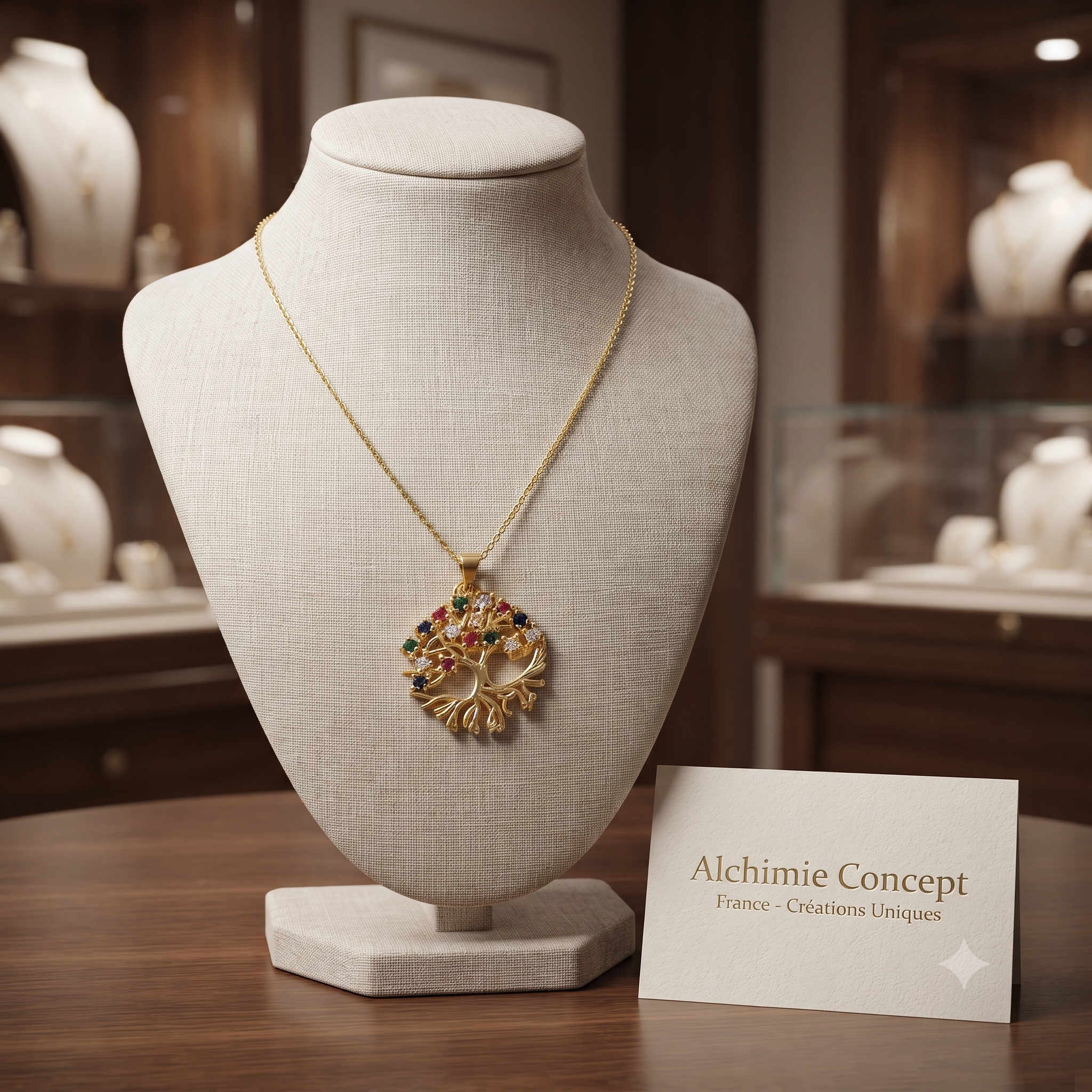 Collier Doré Arbre de Vie Multicolore – Zirconiums Colorés Sertis | Bijou Naturel & Authentique