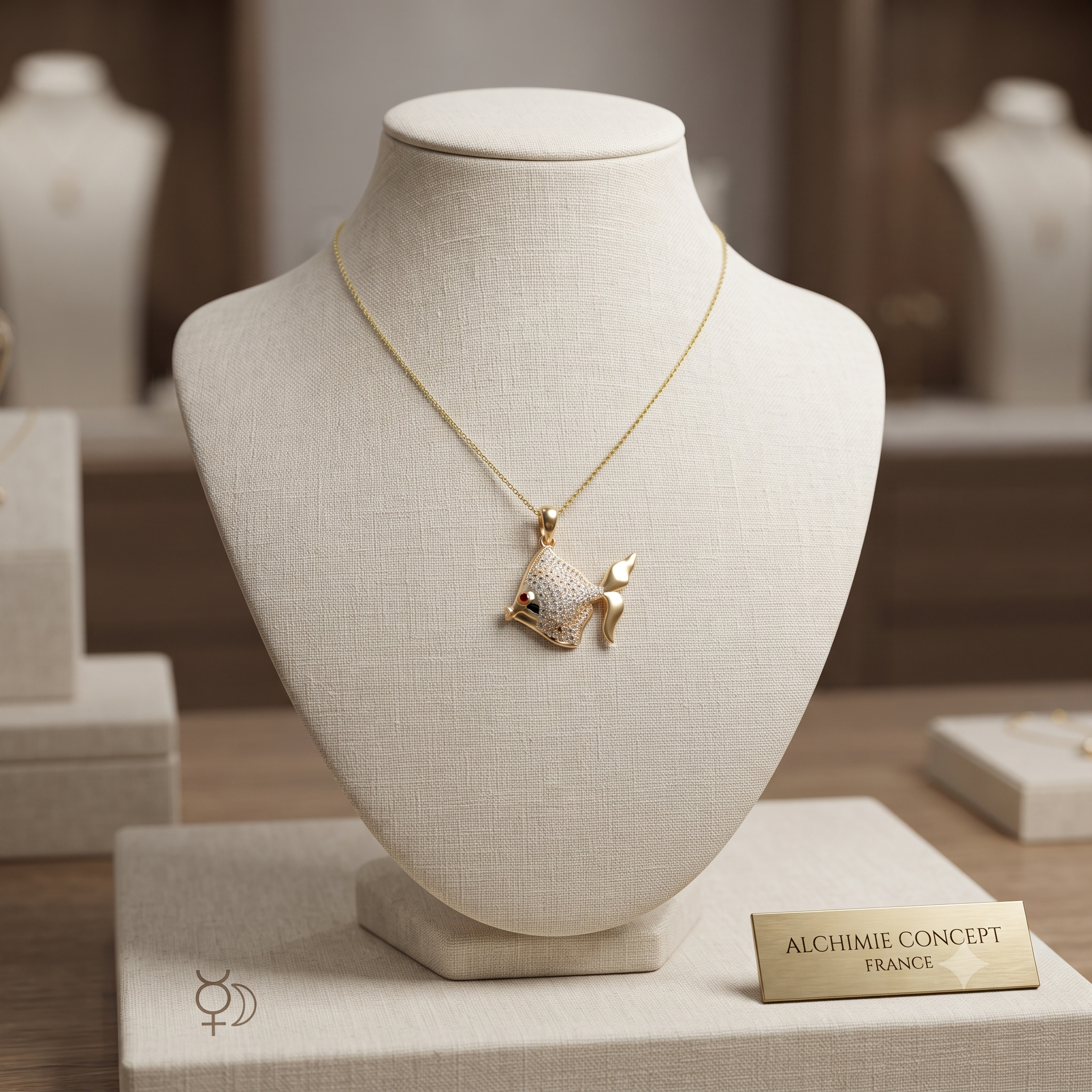Collier Pendentif Poisson Serti de Zirconiums Doré – Plaqué Or 1 Micron | Bijou Femme Élégant