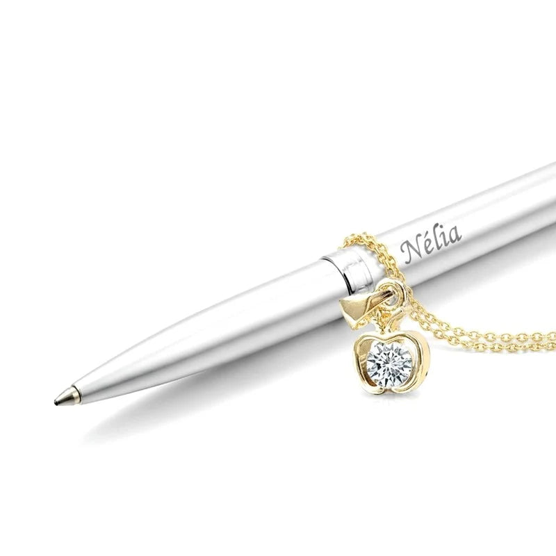 Collier Pendentif Pomme Serti de Zirconiums Scintillants Doré – Plaqué Or 1 Micron | Bijou Femme