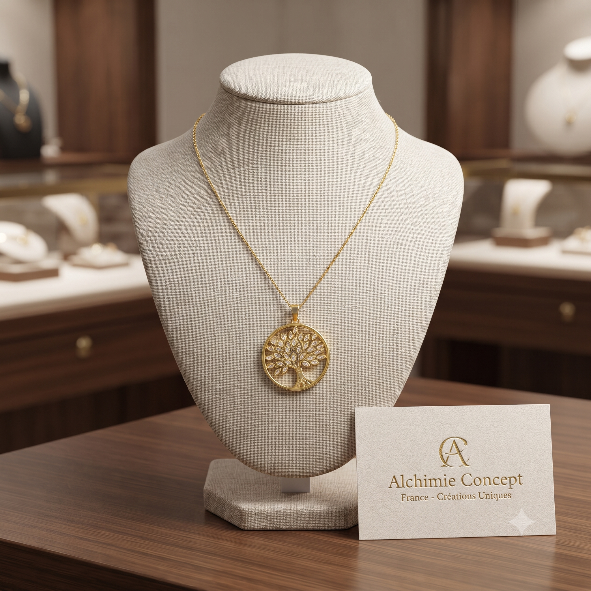 Collier Doré Arbre de Vie – Zirconiums Cubiques Blancs Sertis | Bijou Éclat & Résilience