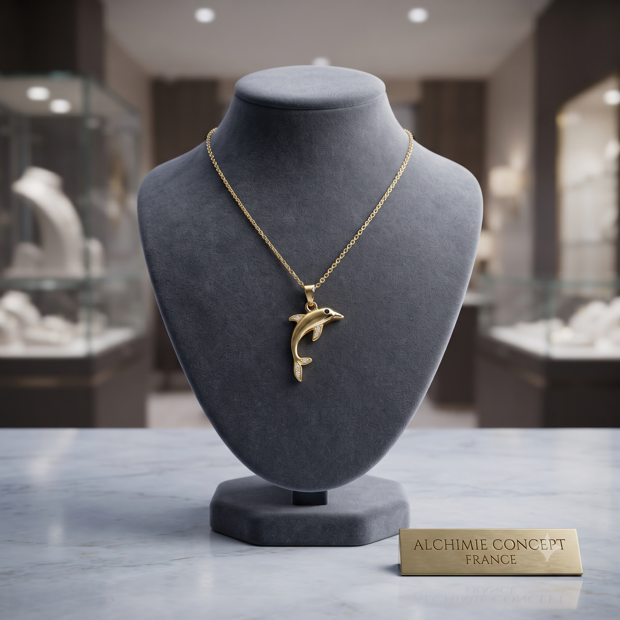 Collier Doré Pendentif Dauphin Zirconiums – Chaîne 45 cm | Bijou Luxe