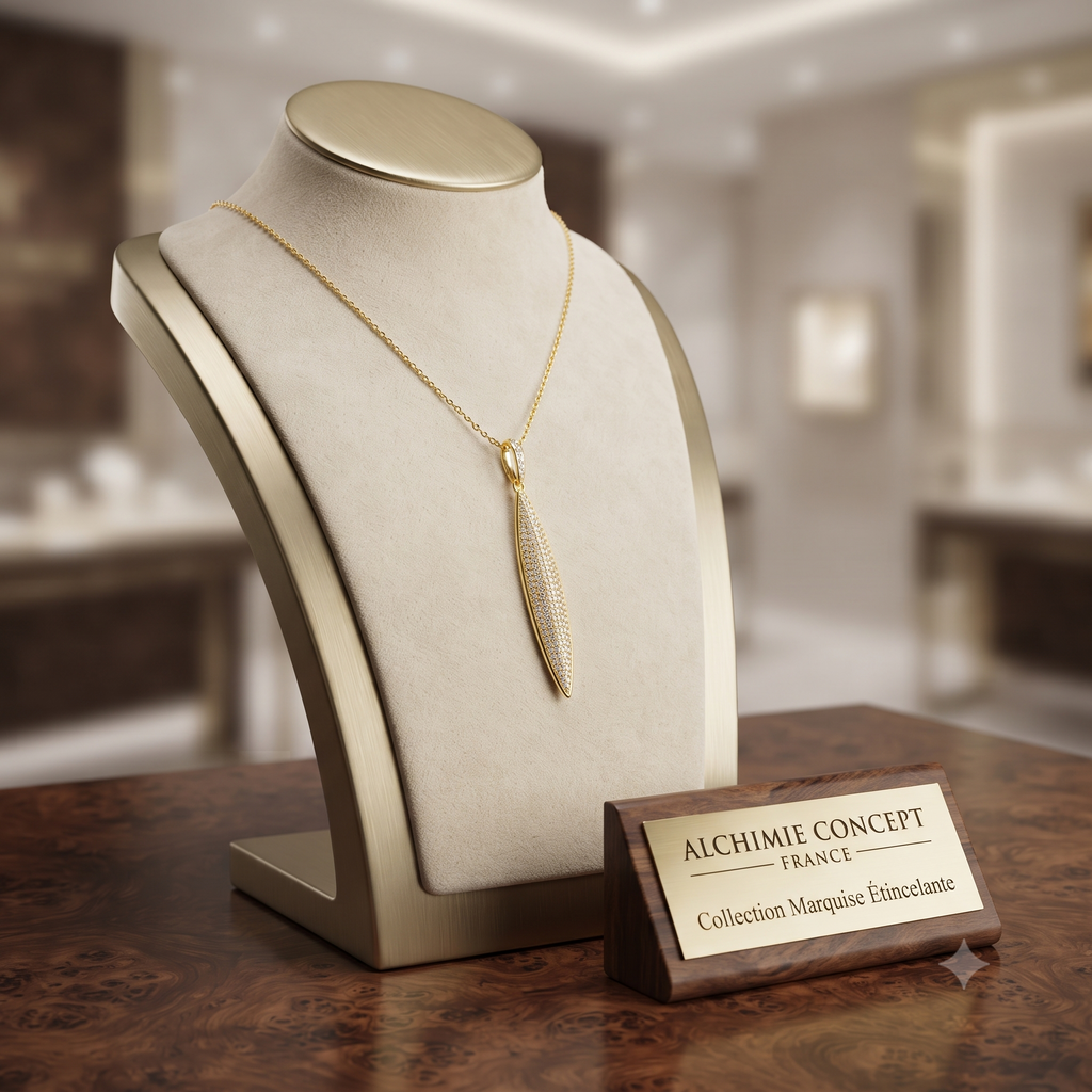 Collier Doré Pendentif Goutte & Zirconiums Sertis – Chaîne 45 cm Plaqué Or 1 Micron