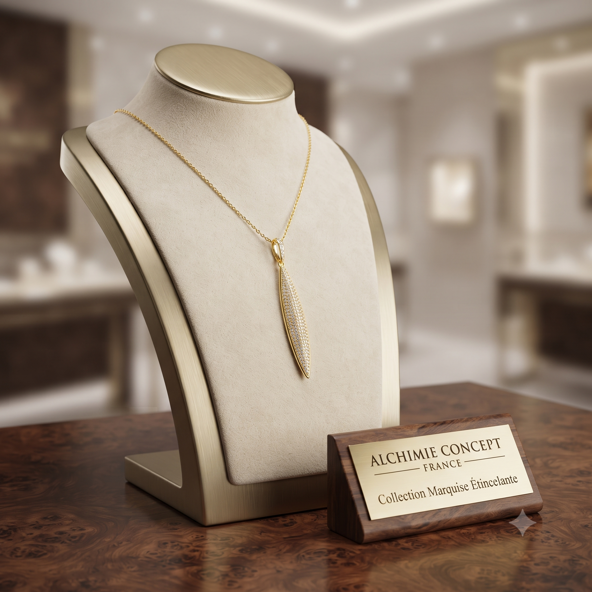 Collier Doré Pendentif Goutte & Zirconiums Sertis – Chaîne 45 cm Plaqué Or 1 Micron