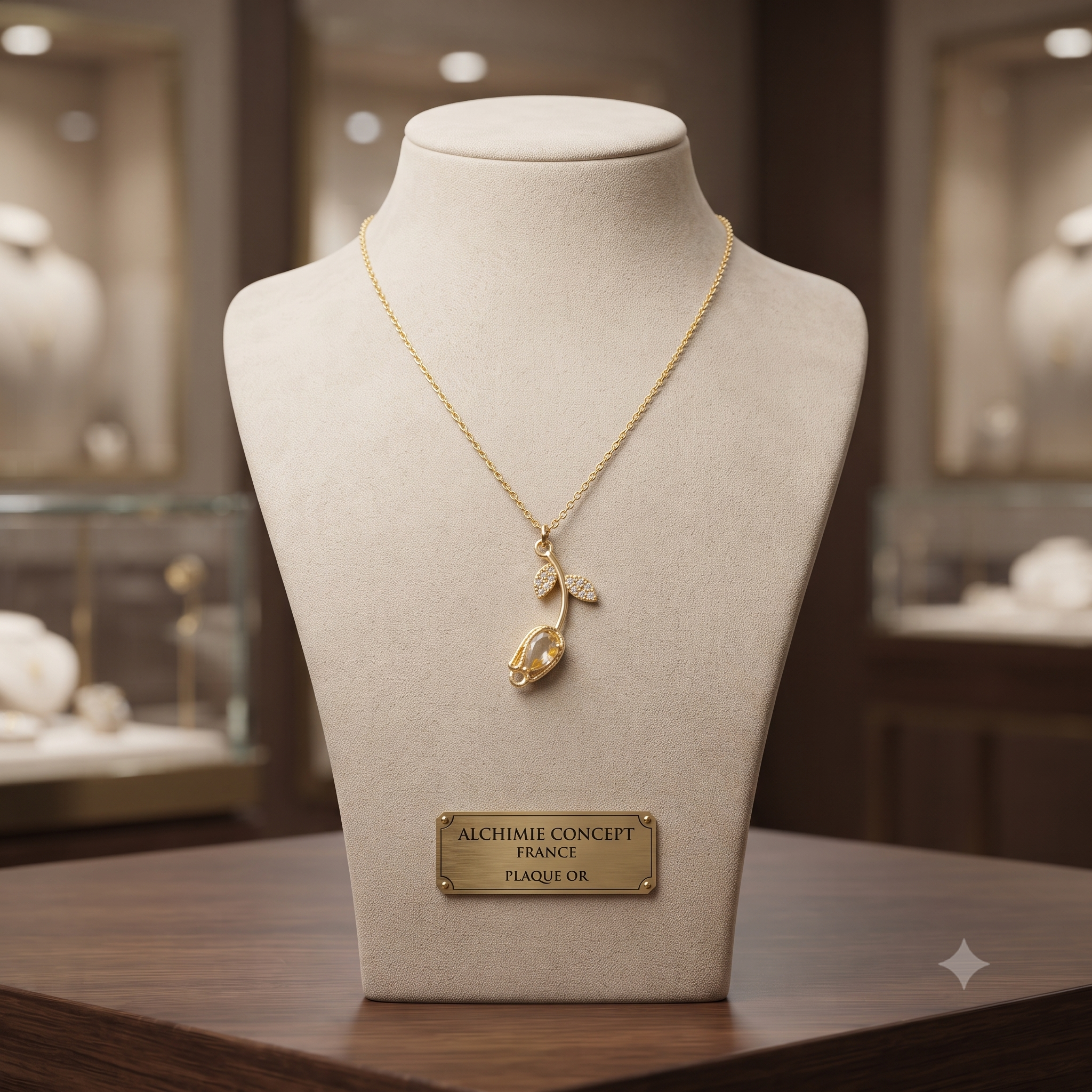 Collier Chaîne Pendentif Fleur Zirconiums Sertis Jaune Orangé - Doré | Élégance Fleurie