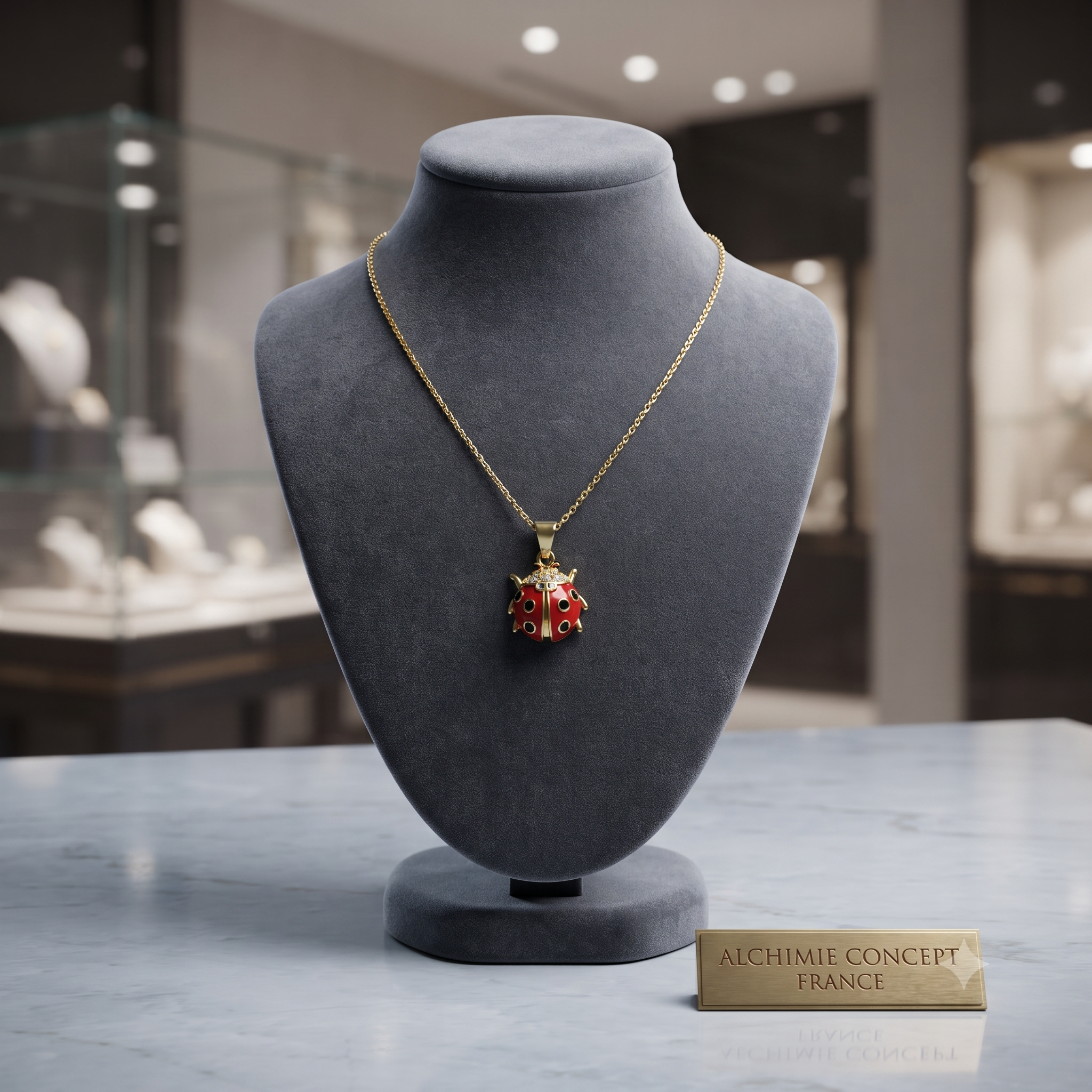 Collier Doré Pendentif Coccinelle Rouge Zirconiums – Chaîne 45 cm | Bijou Exclusif