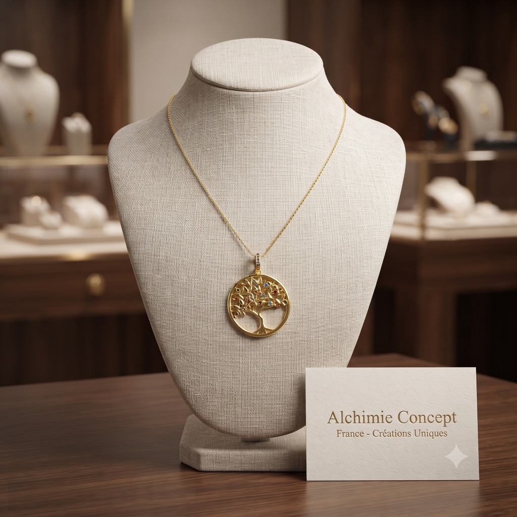 Collier Doré Arbre de Vie – Zirconiums Cubiques Colorés | Espoir, Force & Résilience