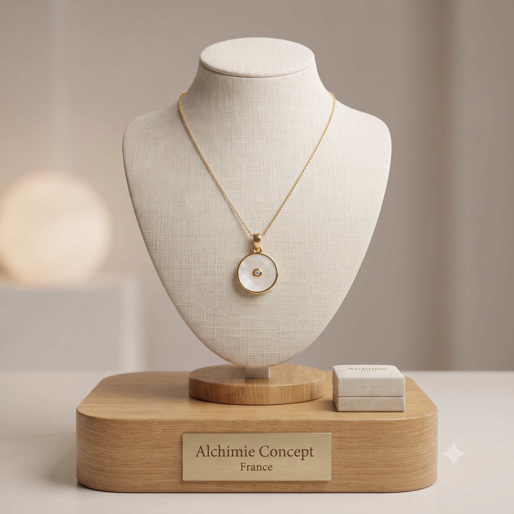 Collier Pendentif Coquille de Nacre Véritable Doré à l'Or Fin – Plaqué Or 1 Micron